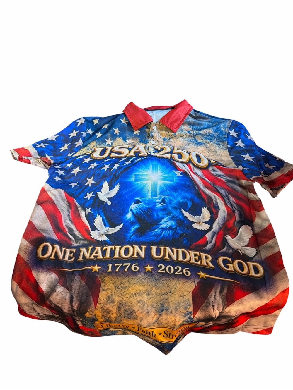 USA 250 One Nation Under God Graphic Polo - Patriotic Red, White & Blue